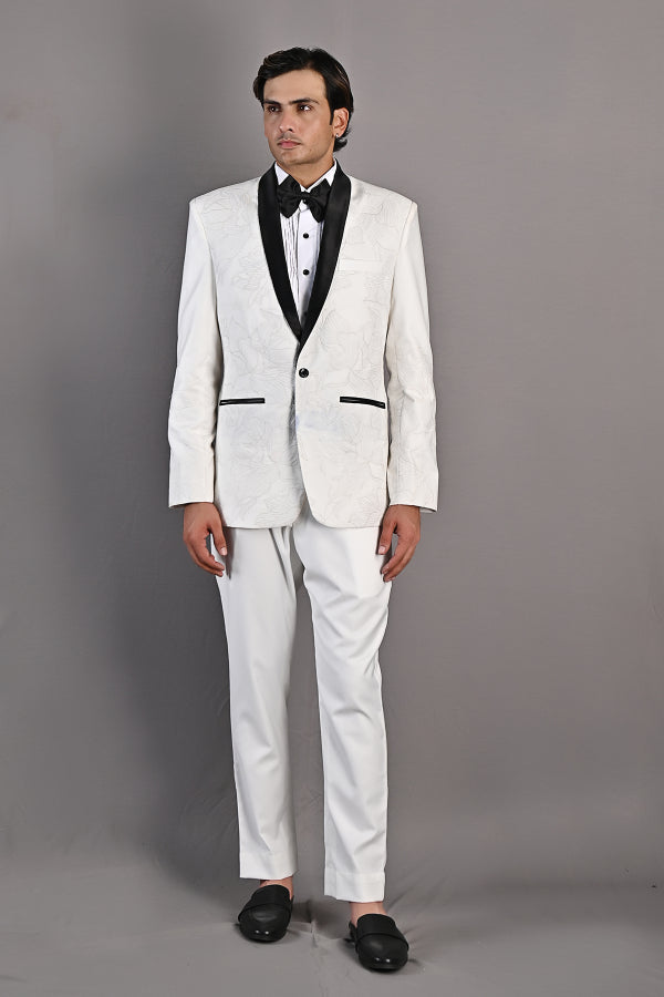 Hadrian - Off White Abstract Embroidered Tuxedo Set-1