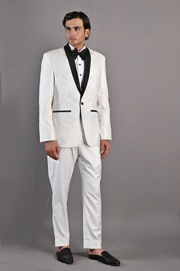 Hadrian - Off White Abstract Embroidered Tuxedo Set-2