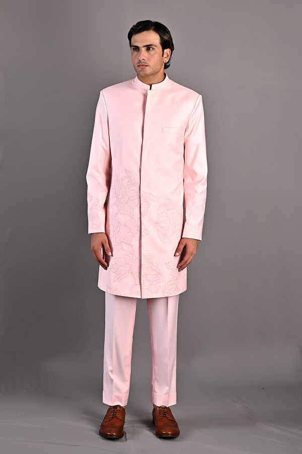 Laurent - Light Pink Abstract Embroidered Achkan Set-0