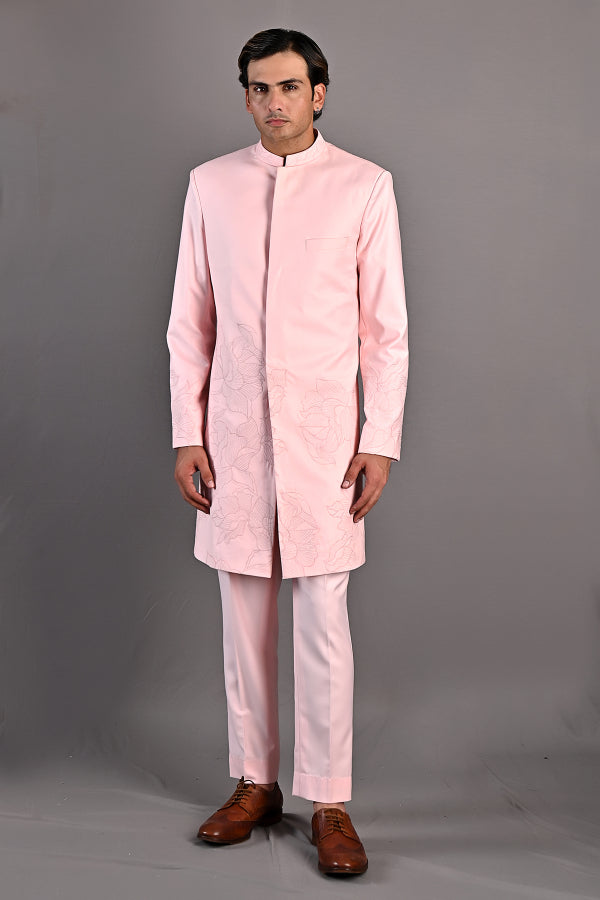 Laurent - Light Pink Abstract Embroidered Achkan Set-2