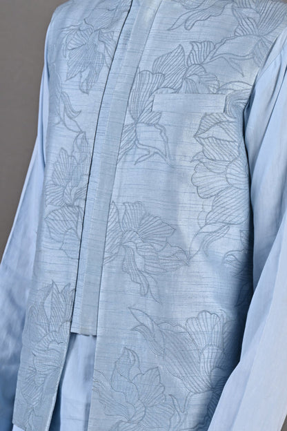 Terence - Light Blue Abstract Embroidered Nehru Jacket with Kurta Set-1