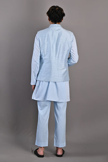 Terence - Light Blue Abstract Embroidered Nehru Jacket with Kurta Set-4