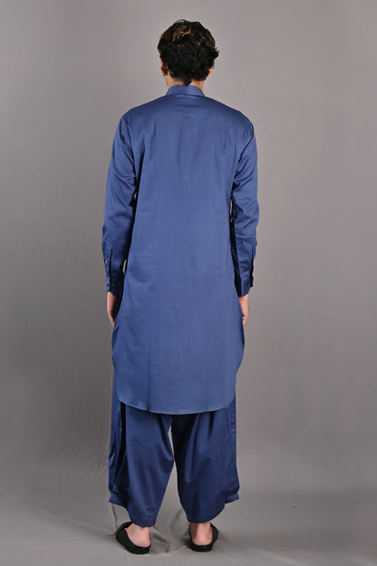 Garance - Blue Abstract Embroidered Nehru Jacket with Kurta Set-3