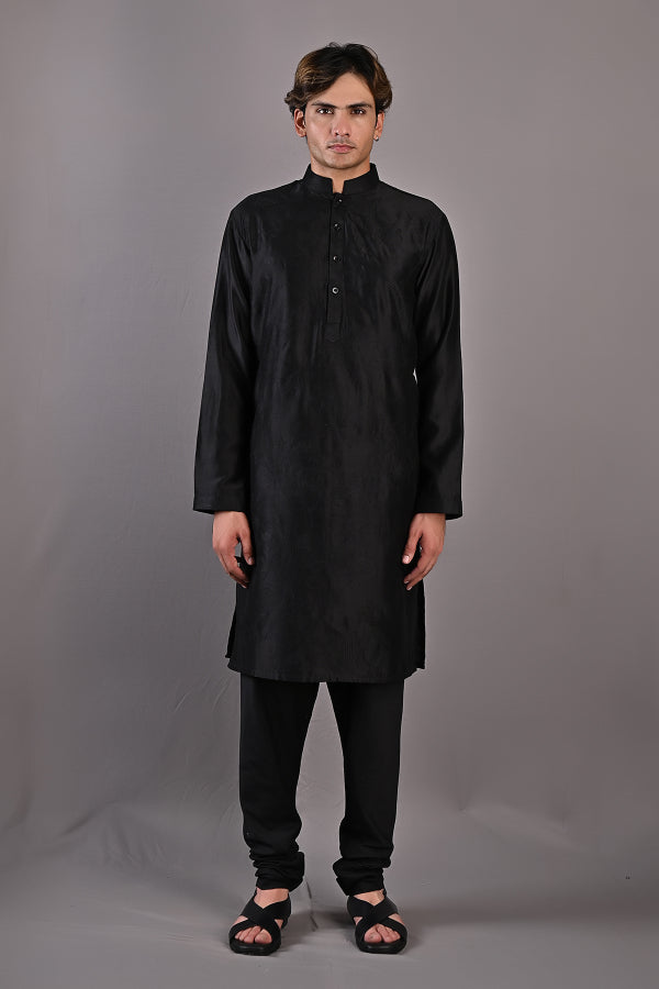 Lupine - Black Abstract Embroidered Kurta Set-0