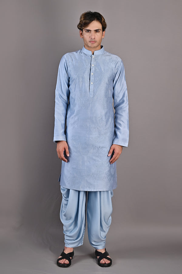 Mazus - Light Blue Abstract Embroidered Kurta Set-0