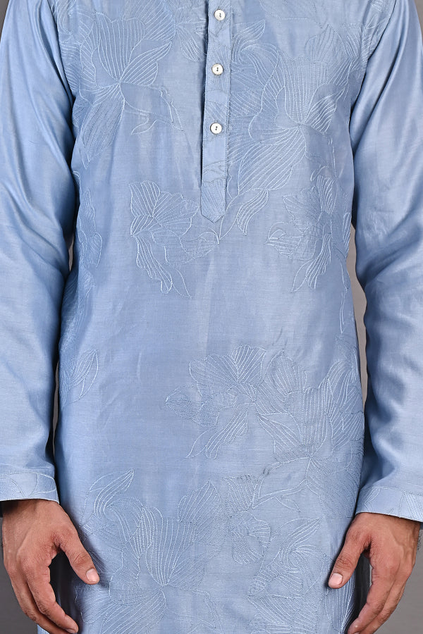 Mazus - Light Blue Embroidered Kurta Set-1