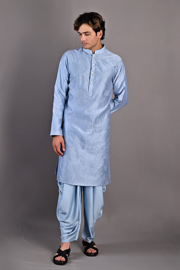 Mazus - Light Blue Abstract Embroidered Kurta Set-2