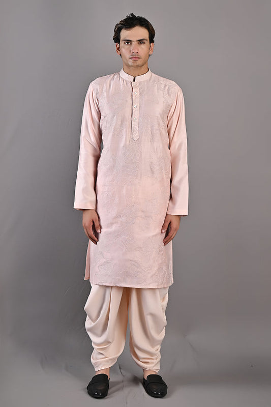 Harrison - Peach Embroidered Kurta Set-0