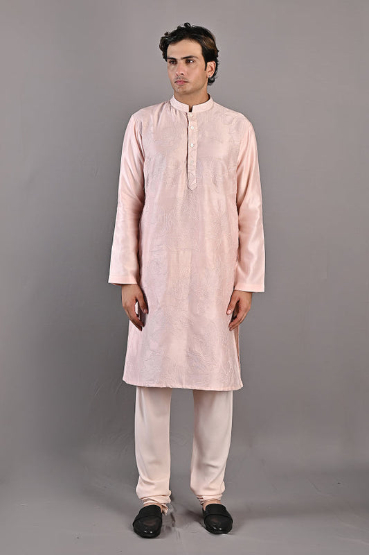 Myles - Peach Abstract Embroidered Kurta Set-0