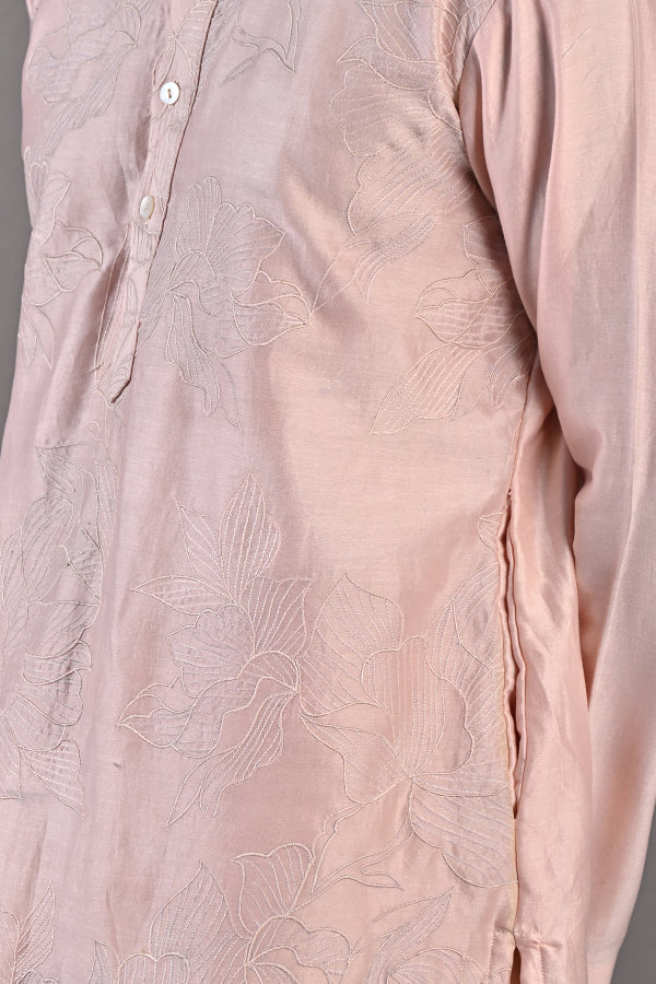 Myles - Peach Abstract Embroidered Kurta Set-1