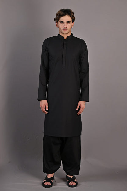 Adam - Black Self Textured Nehru jacket With Kurta set-4