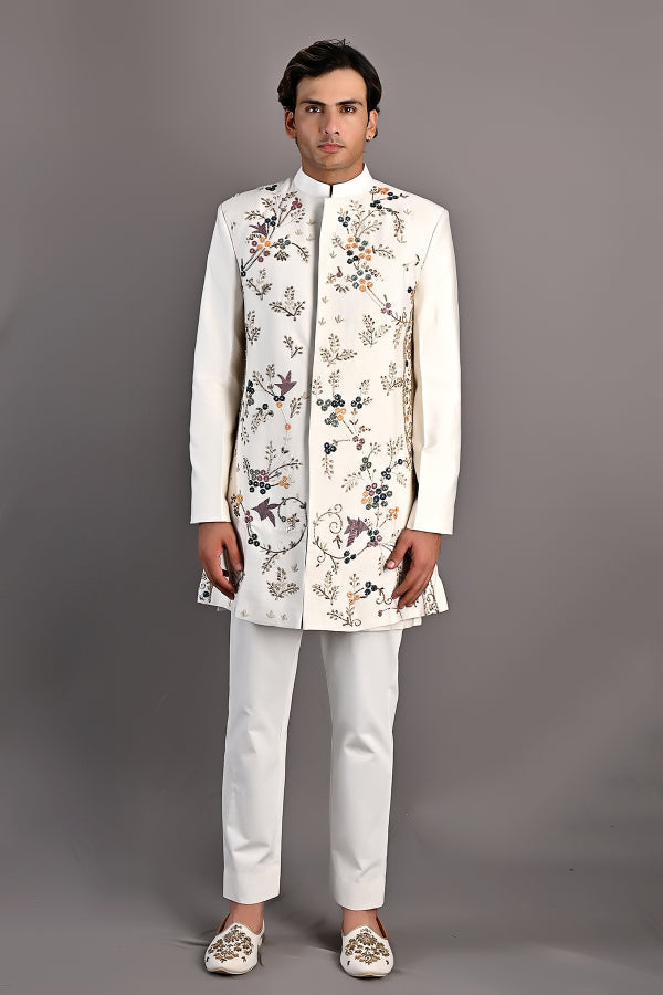 OAKLEY - OFF WHITE HAND EMBROIDERY SHERWANI JACKET SET-1