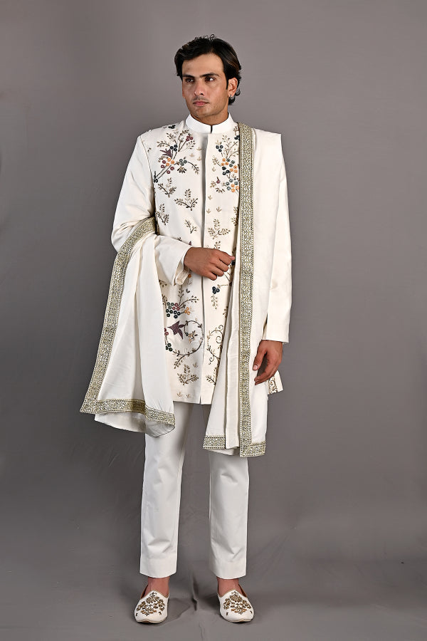 OAKLEY - OFF WHITE HAND EMBROIDERY SHERWANI JACKET SET-2