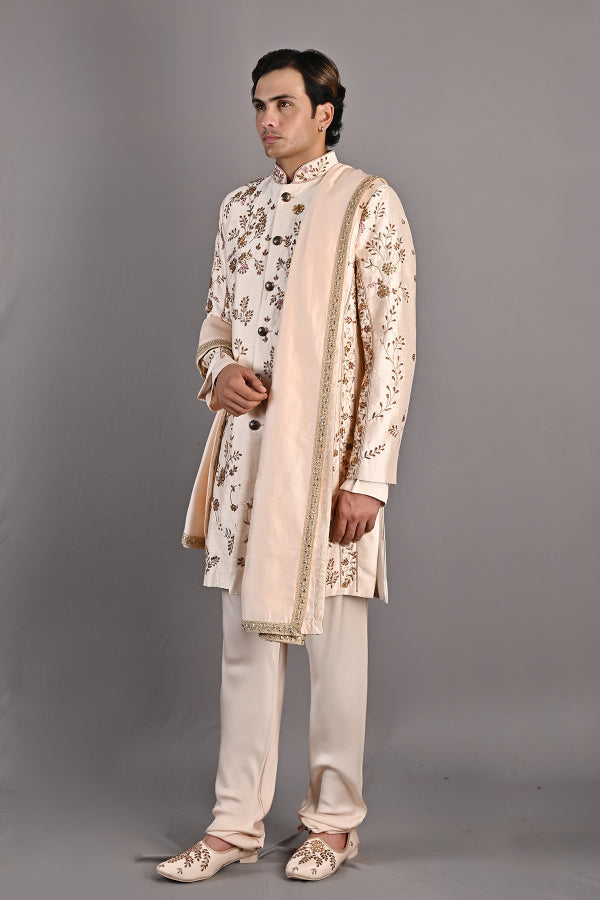 Rosen - Peach Hand Embroidered Sherwani Jacket set-2