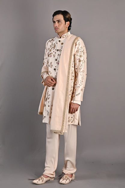 Rosen - Peach Hand Embroidered Sherwani Jacket set-2