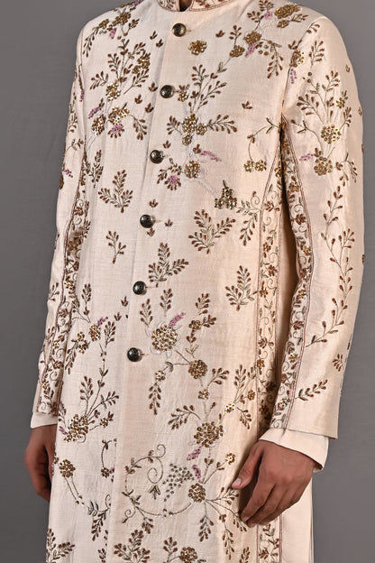 Rosen - Peach Hand Embroidered Sherwani Jacket set-4