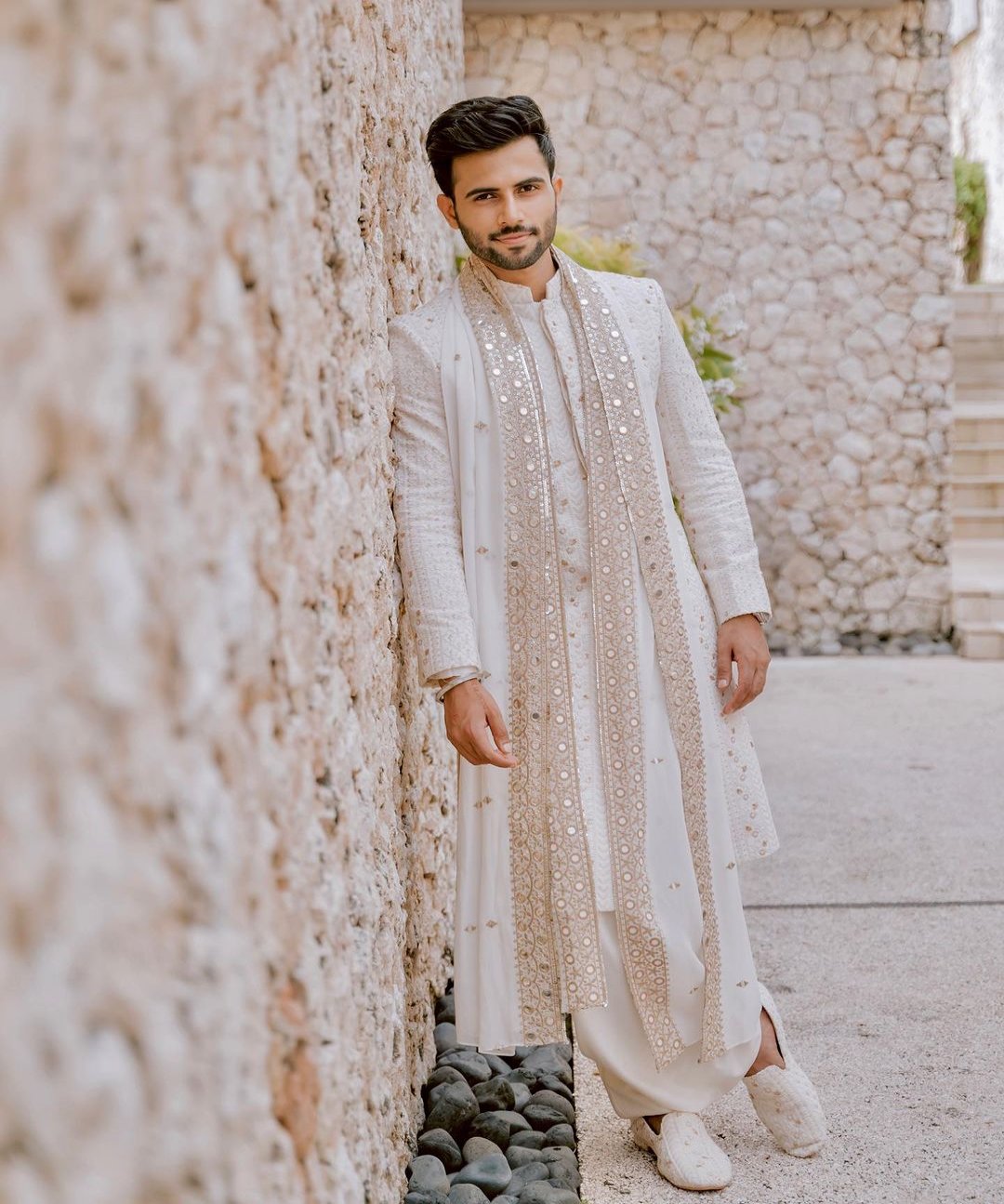 Tarun Molri in our Rudra - Off White Chikankari Sherwani Jacket Set with Stole-0