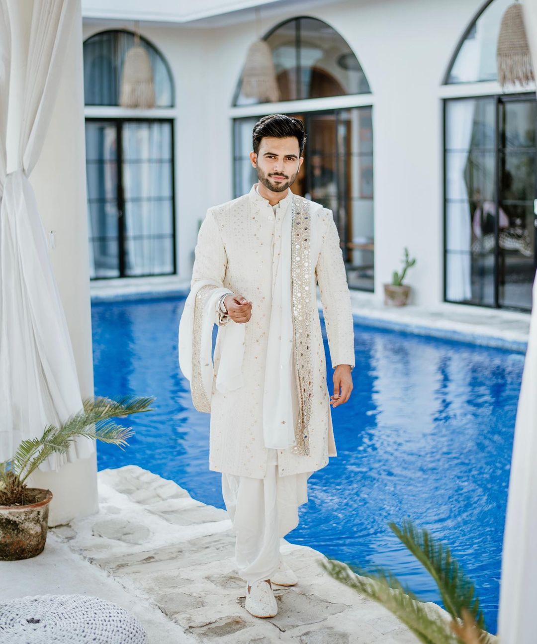 Tarun Molri in our Rudra - Off White Chikankari Sherwani Jacket Set with Stole-1