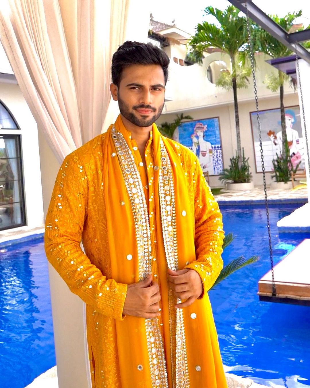 Tarun Molri in our Dhruva - Mustard Chikankari Kurta Set-0