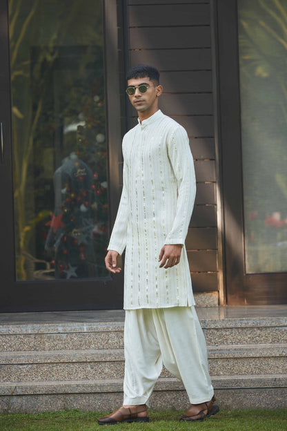 JEVA - OFF WHITE CHIKANKARI KURTA SET-2