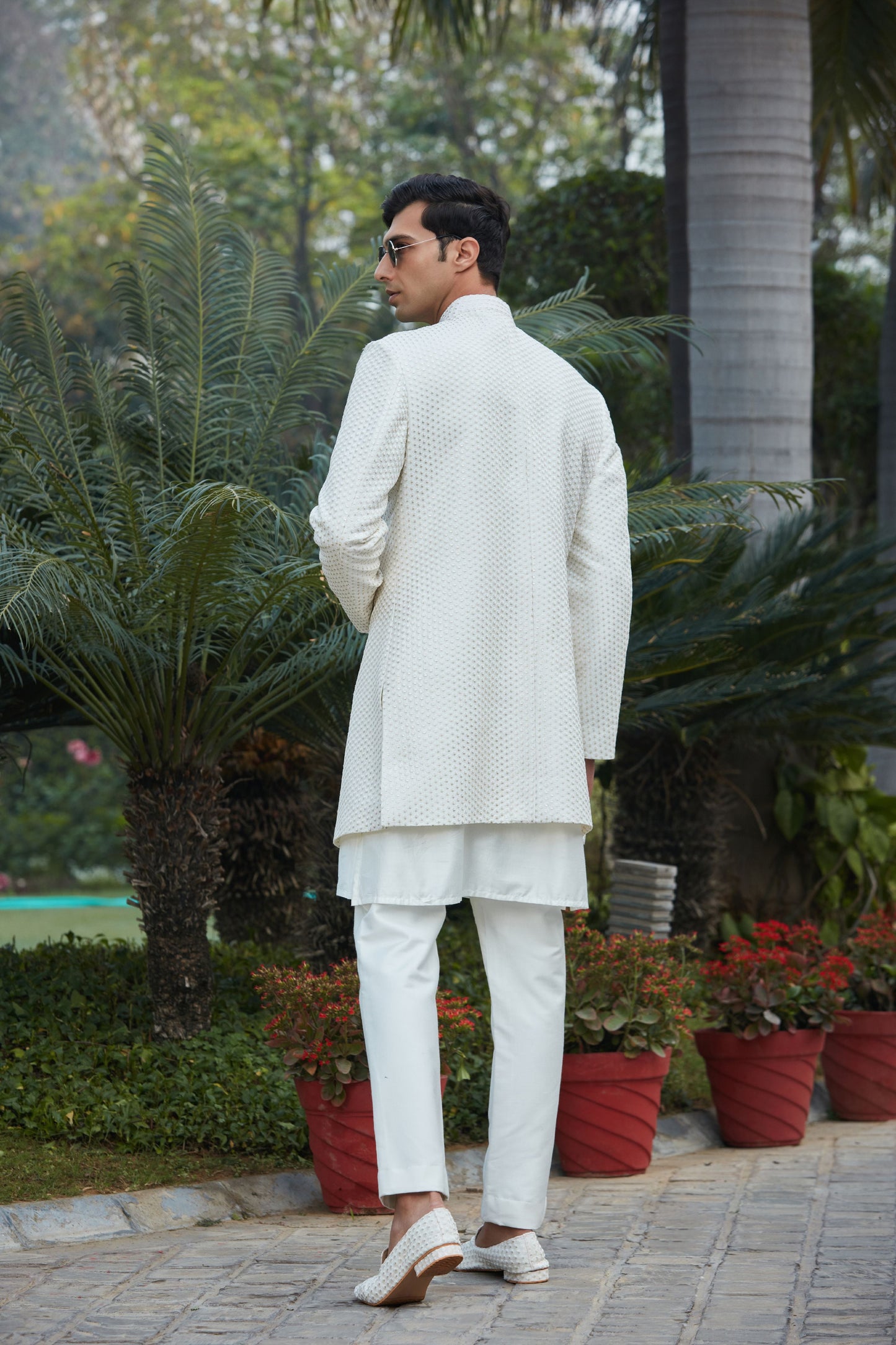 Raksa - Off White Chikankari Achkan Jacket With Front Open Kurta Set-3