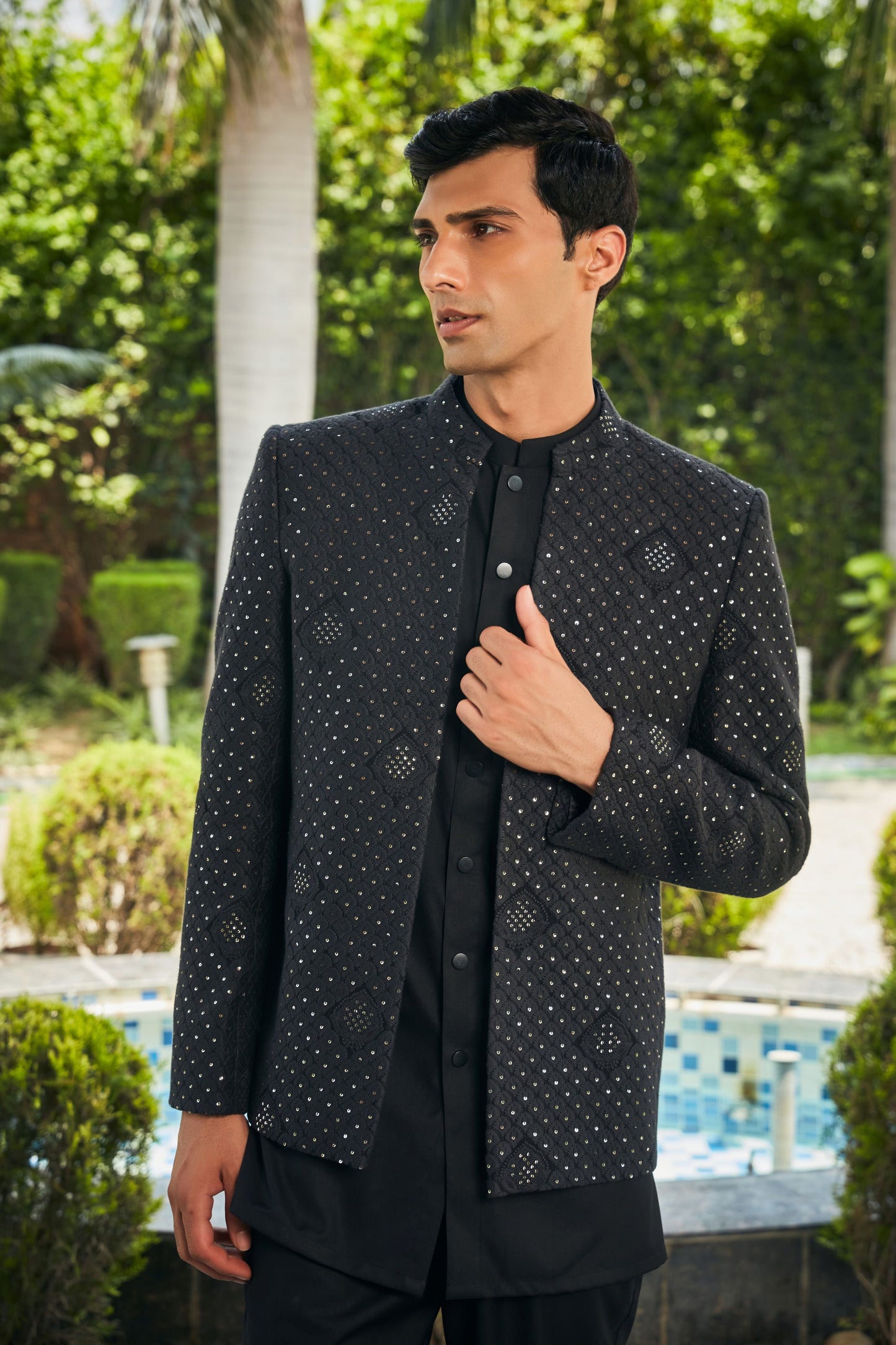 Adhrit Open Jacket with Kurta Set-1