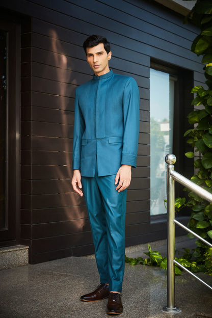 Greig-Teal Green Bandhgala set-0