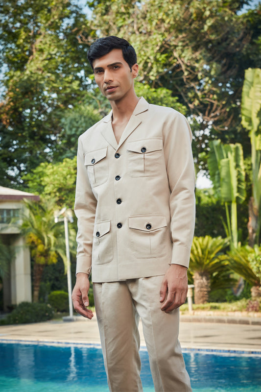 Clive- Beige Linen Shacket set-0