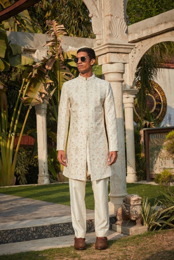 Ryan- Off White Chikankari Sherwani Set-0