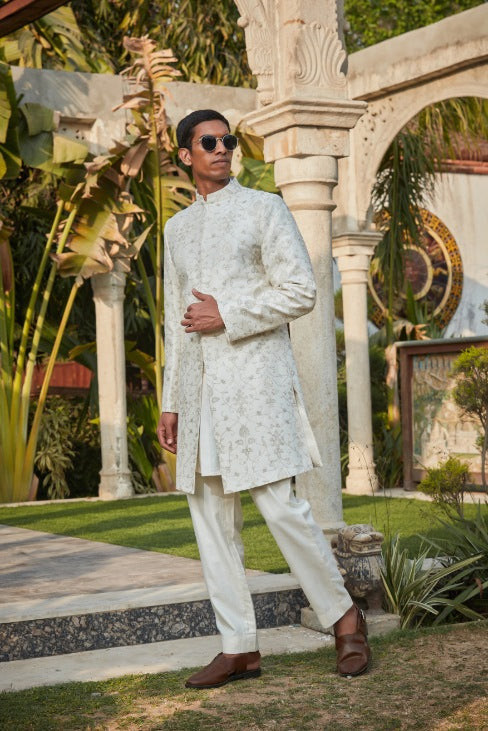 Ryan- Off White Chikankari Sherwani Set-1