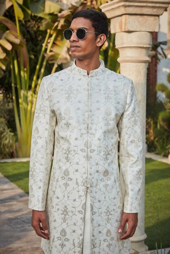 Ryan- Off White Chikankari Sherwani Set-2