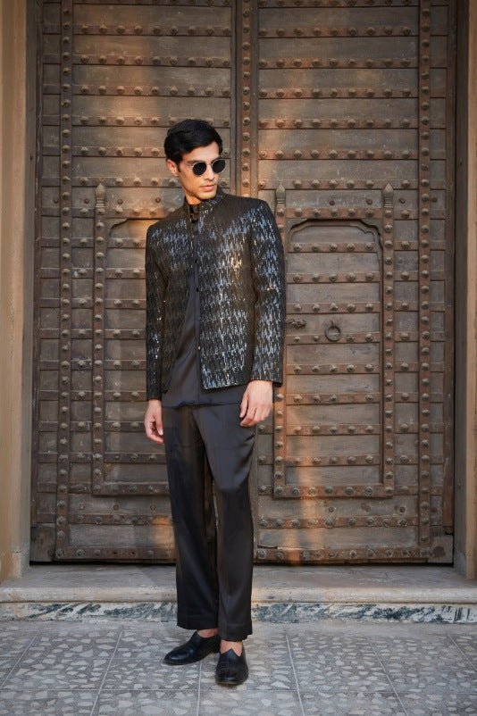 Keith- Black Chikankari Indo Western Set-0