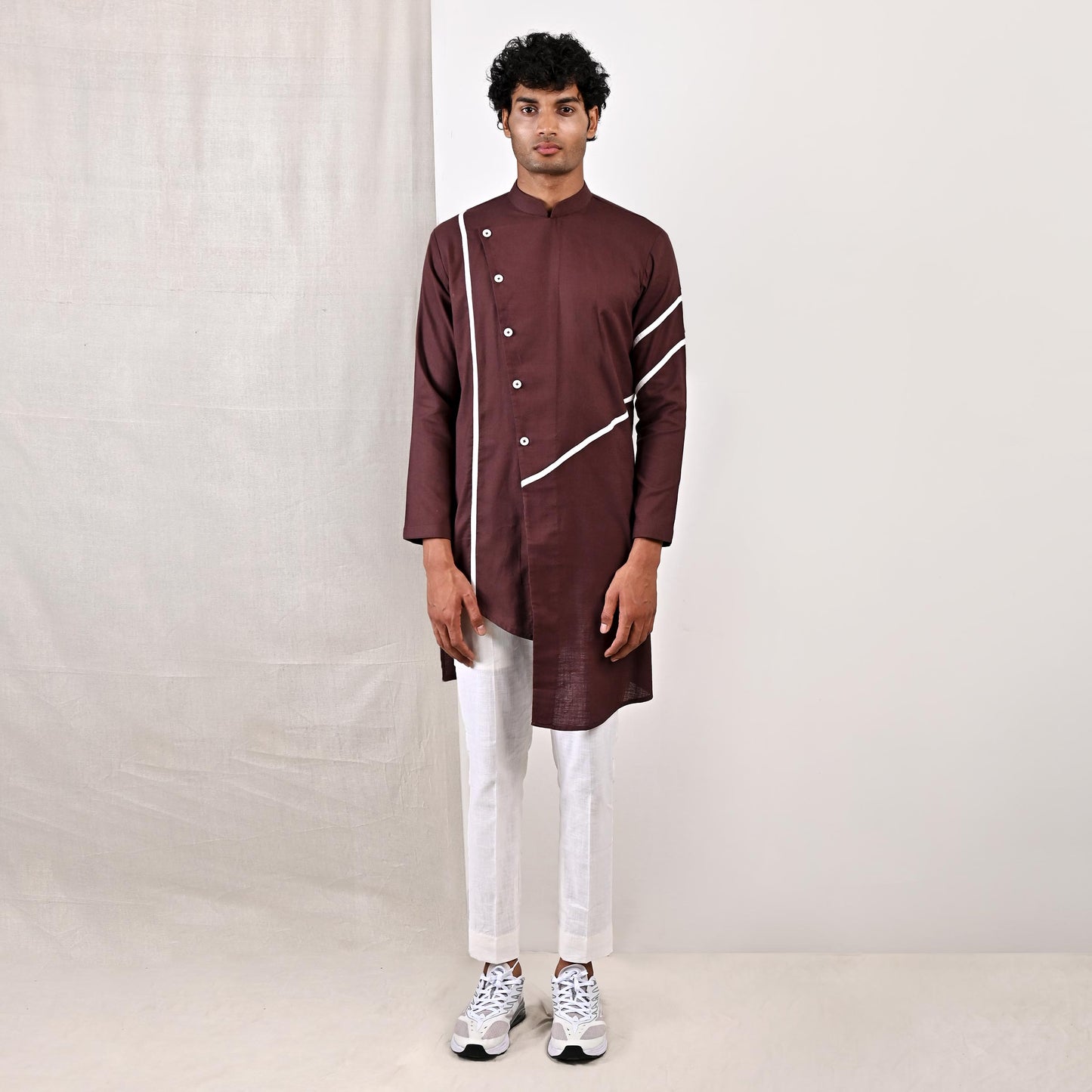 Wesley - Dark Mahogany Asymmetrical Kurta Set-0