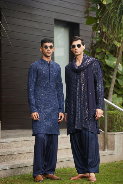 Avasa & Khara- Navy Blue Chikankari Kurta Sets-0