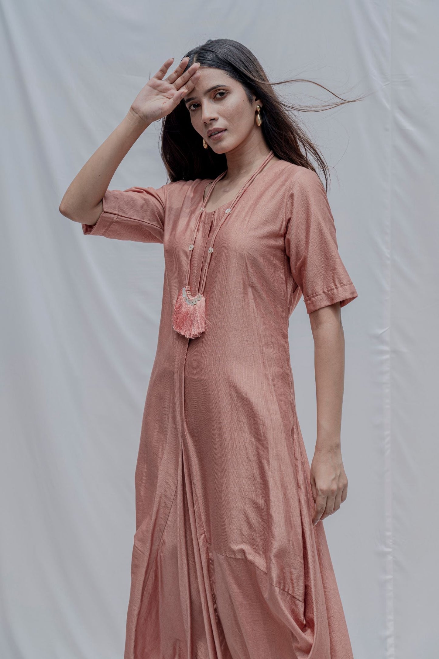 Rose Gold Dress cum Jumpsuit with Necklace-1