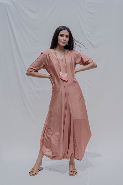 Rose Gold Dress cum Jumpsuit with Necklace-2