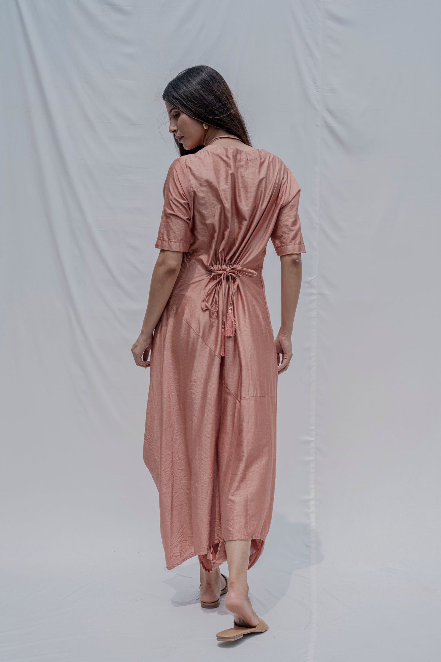 Rose Gold Dress cum Jumpsuit with Necklace-3