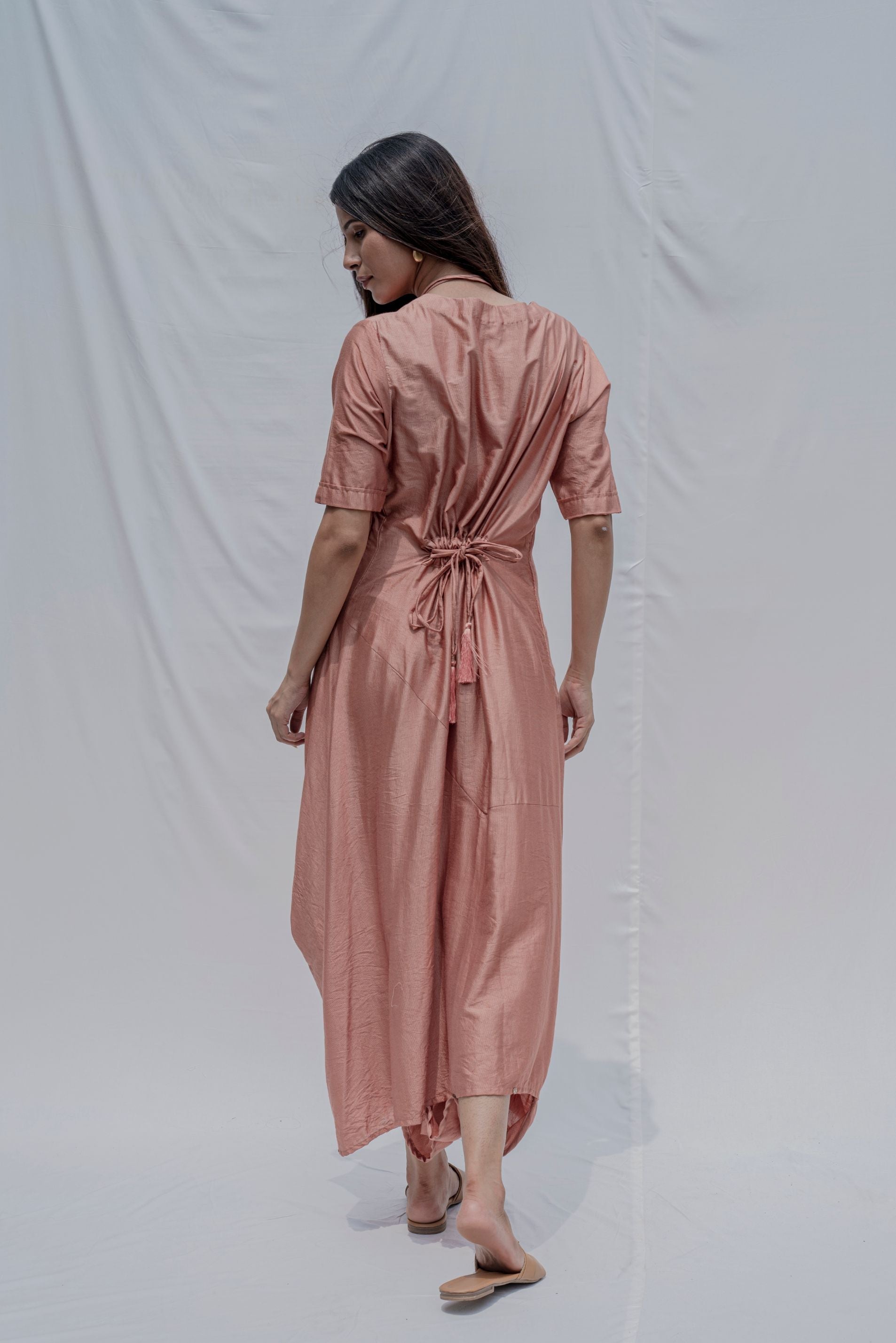 Rose Gold Dress cum Jumpsuit with Necklace-3