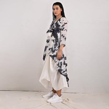 Erin - White & Balck Tie & Dye Cowl dress-1