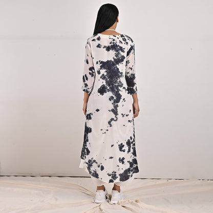 Erin - White & Balck Tie & Dye Cowl dress-3