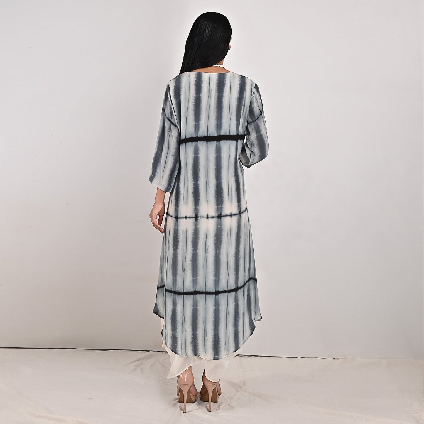 Amelia - Off-White, Black & Grey Tie & Dye Cowl Dress-2