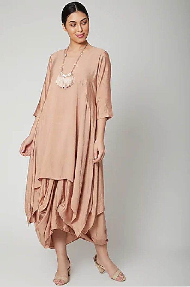 Nadia- Rose gold Indo Western Cowl Dress-0