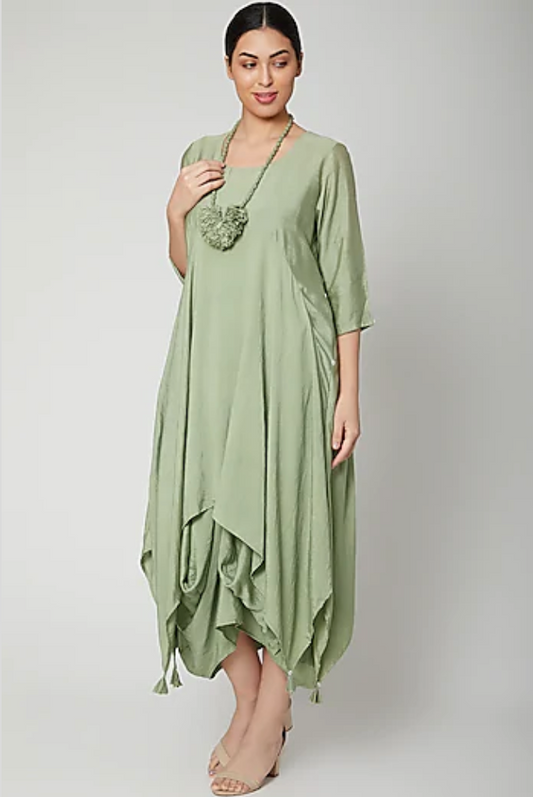 Nadia - Light Green Cowl Dress With Neck Piece-0