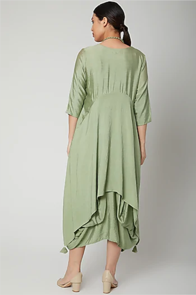 Nadia - Light Green Cowl Dress With Neck Piece-1