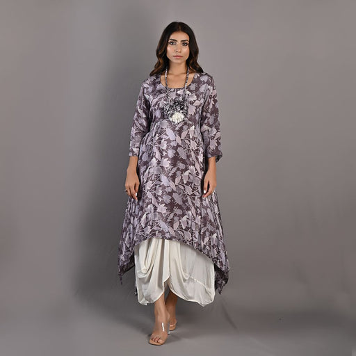 Rue- Mauve Floral Printed Cowl Dress with Neckless-0