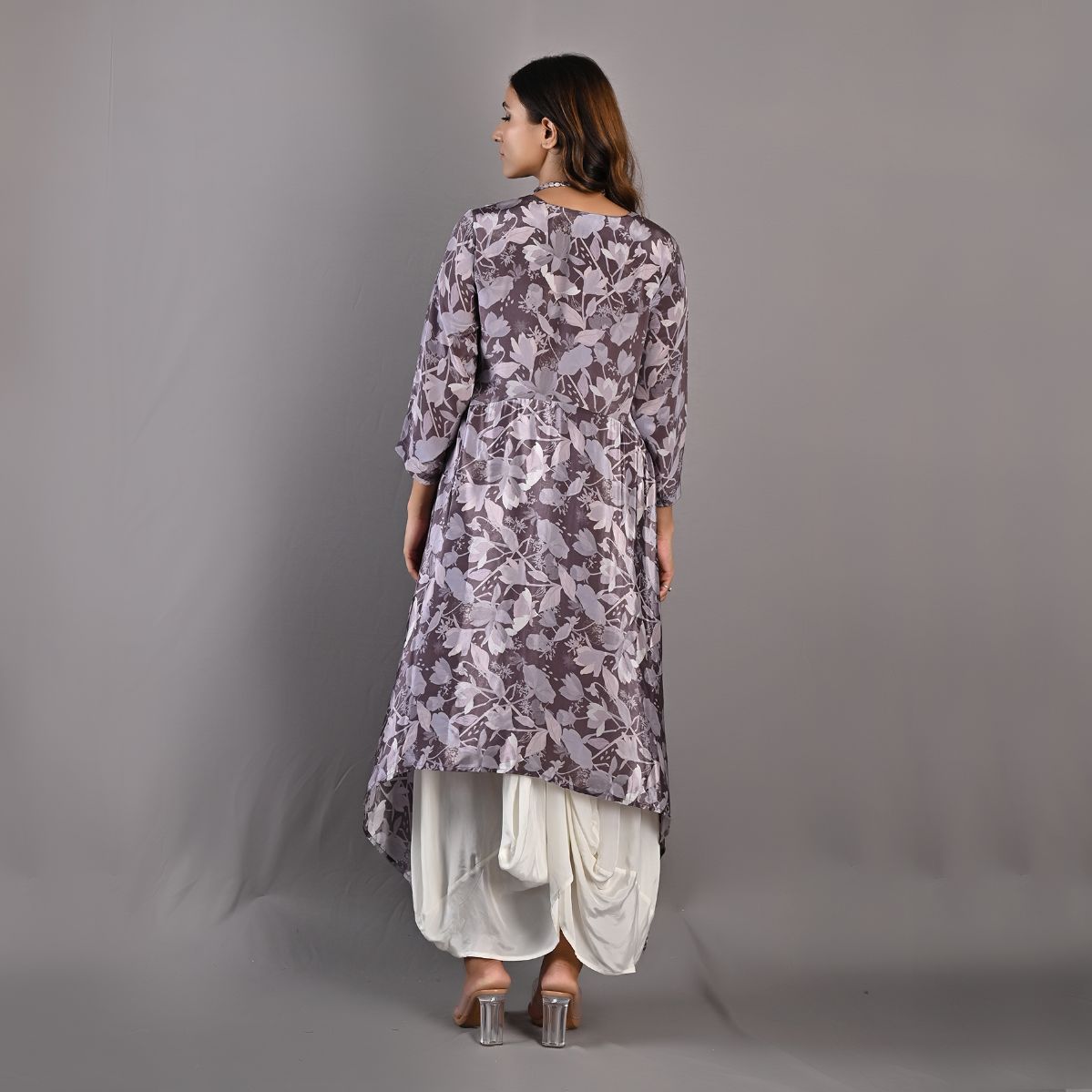 Rue- Mauve Floral Printed Cowl Dress with Neckless-4