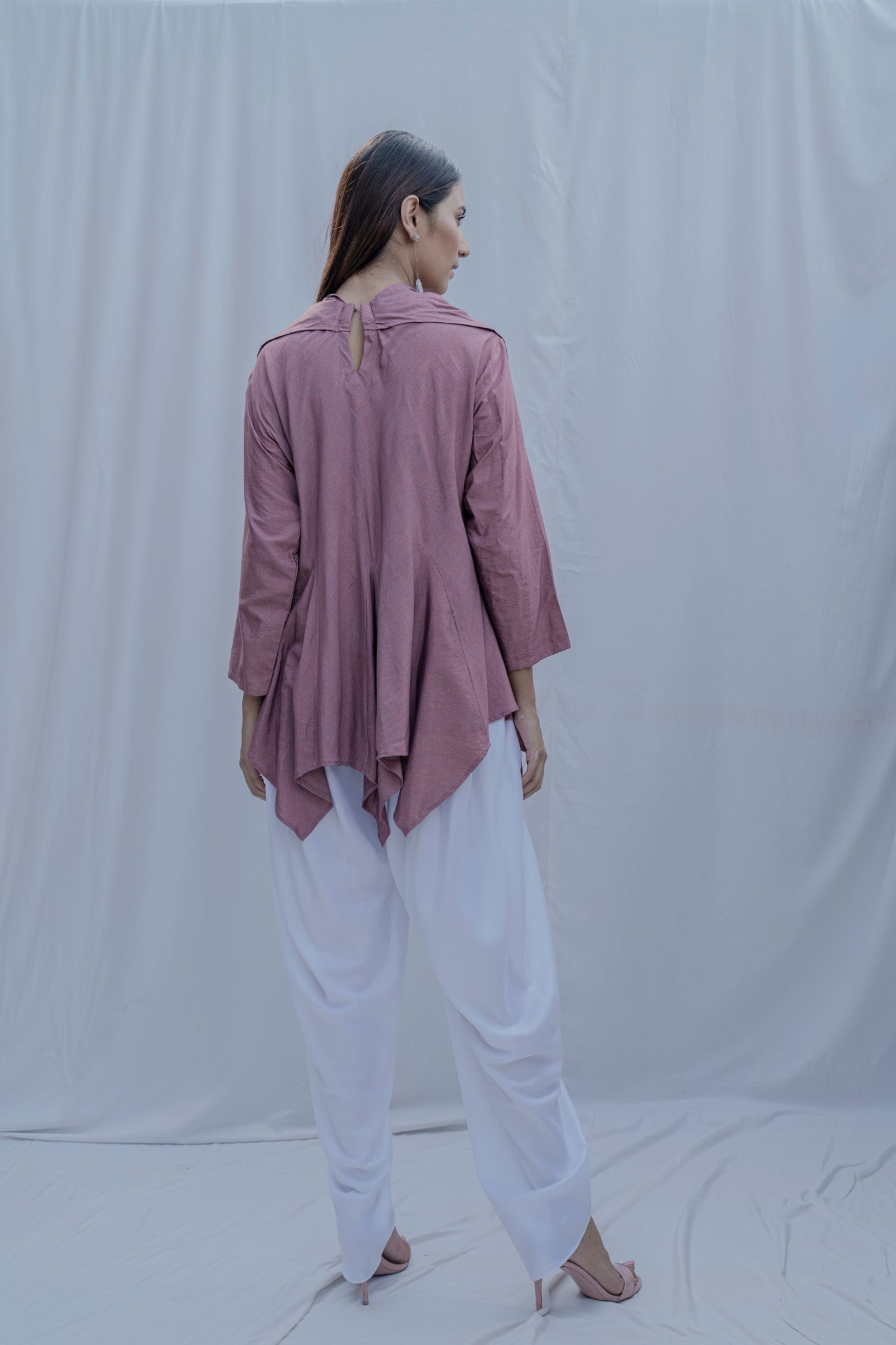 Dream Cowl Top in Mauve and Tulip Dhoti in White - Set-2