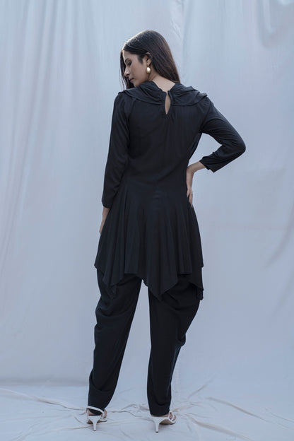 Dream Cowl Top and Tulip Dhoti Set in Black-2