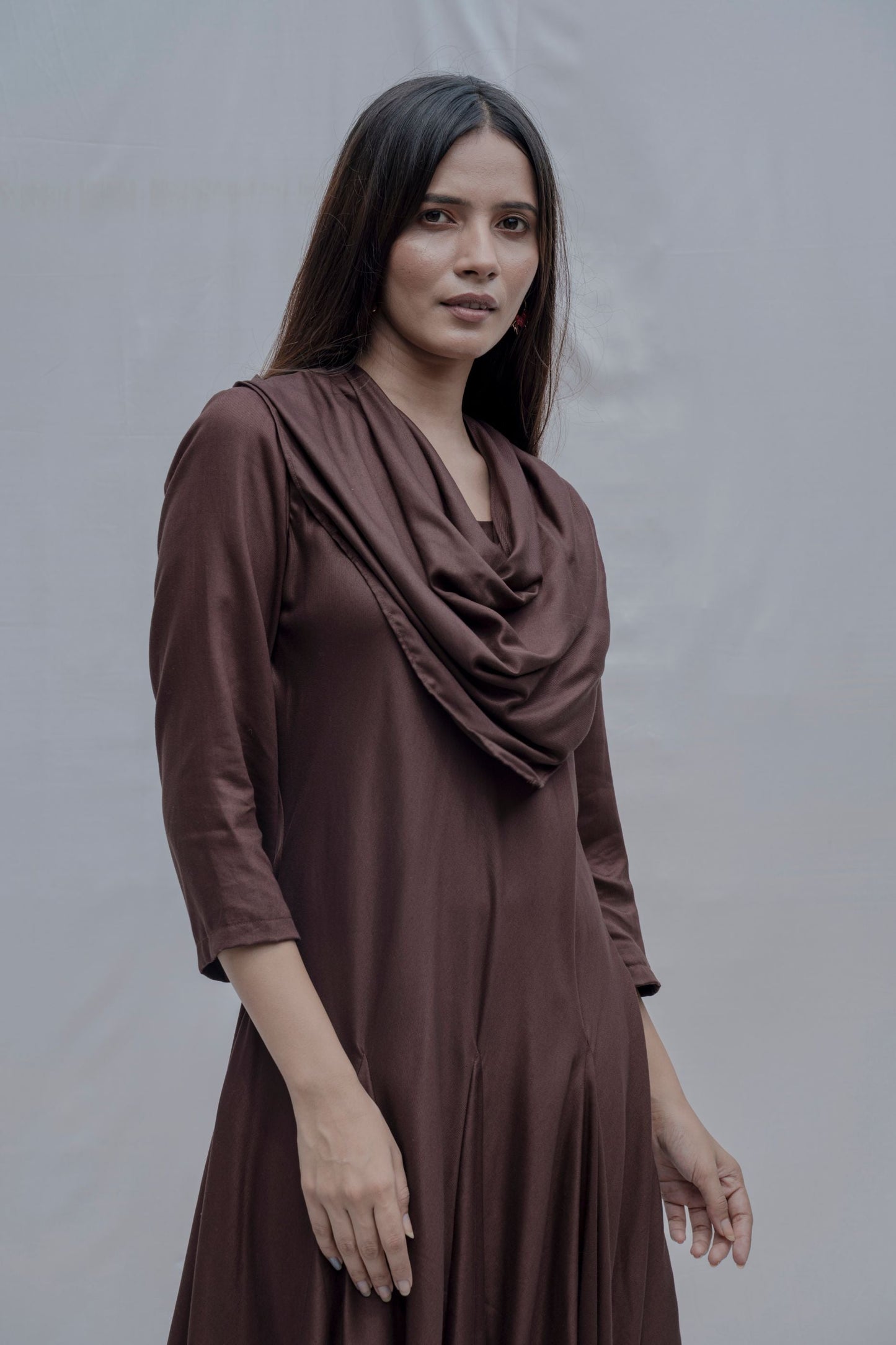 Dream- Brown Draped Cowl Dress-1