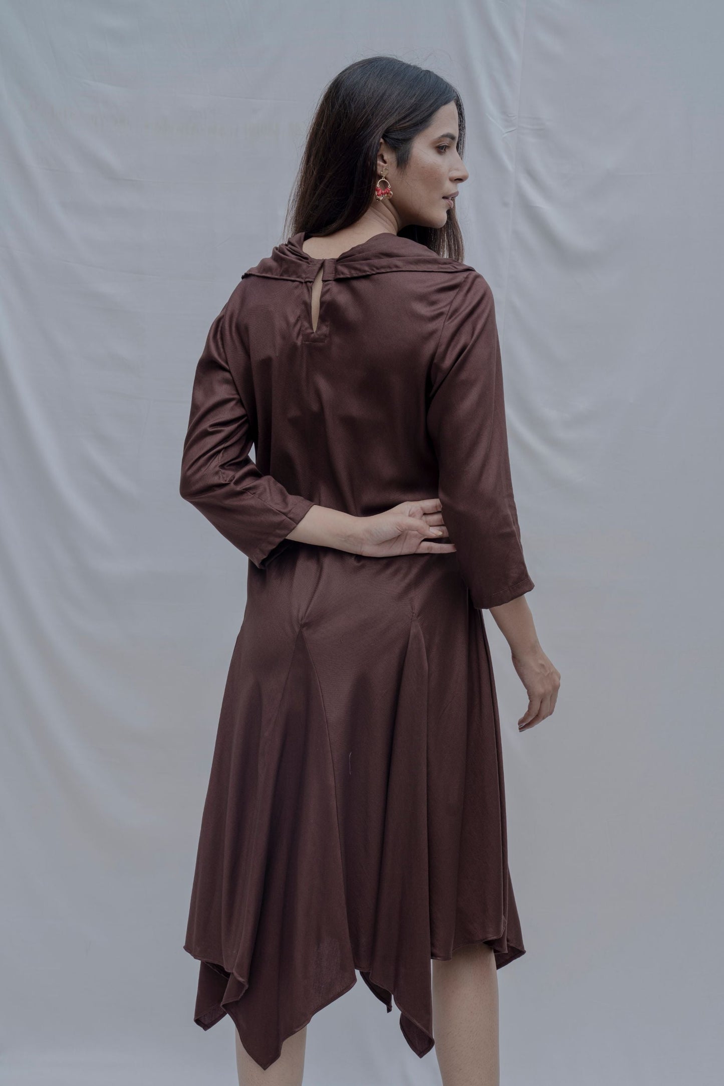 Dream- Brown Draped Cowl Dress-2